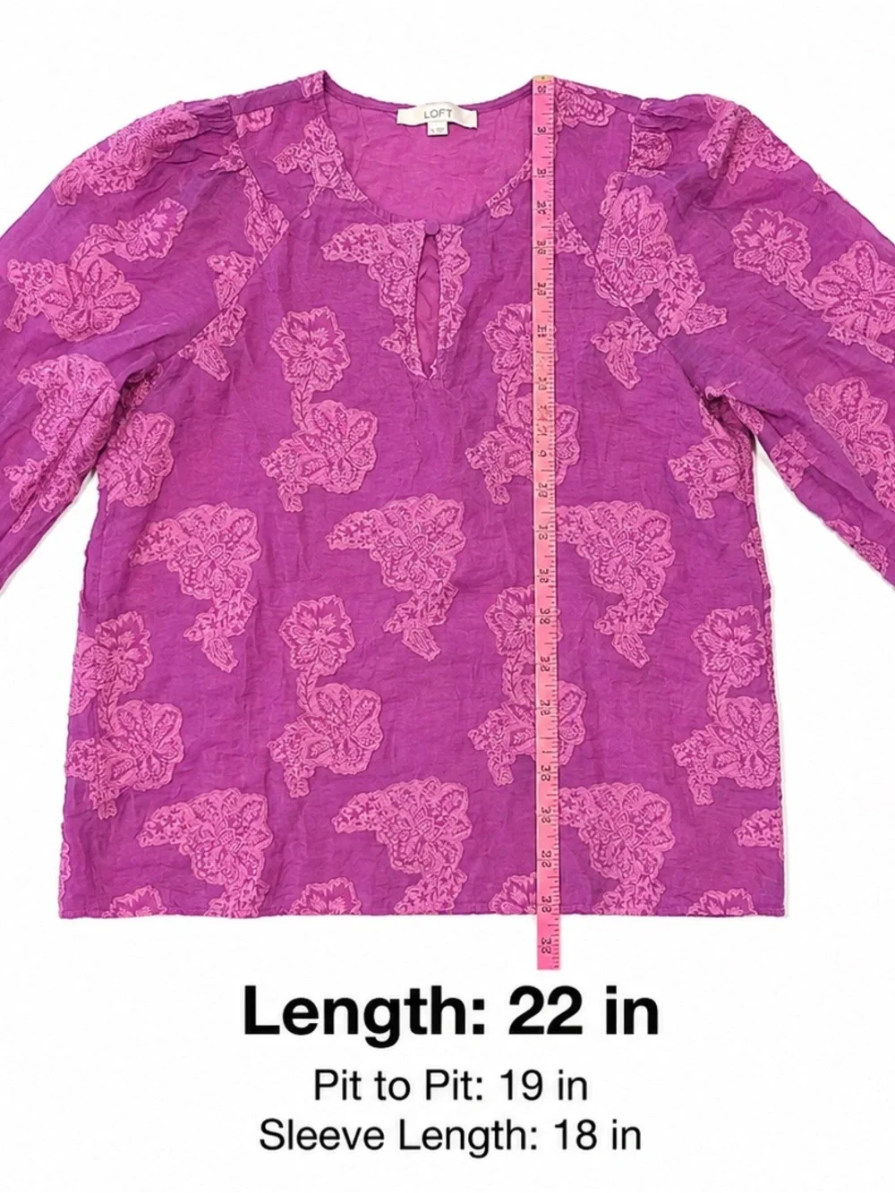 LOFT Purple Floral Keyhole Puff Sleeve Blouse Women’s Small